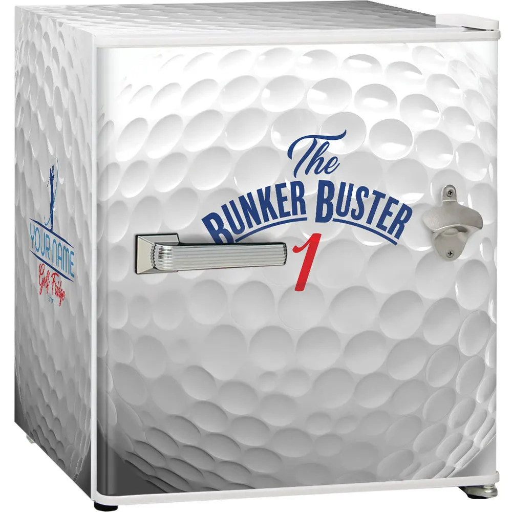 Retro Golf Ball Design Vintage Mini Bar Fridge With Opener - Add Your Own Name - Model BC46W-RET-GOLF
