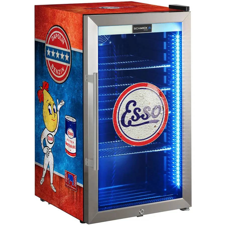 Schmick ESSO Schmick Vintage Fuel Pump Triple Glazed Alfresco Bar Fridge With LED Strip Lights - Model SC88-FP-ESSO