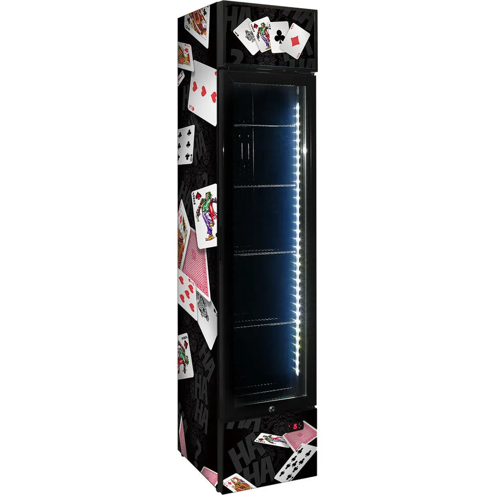 Branded Skinny Upright Bar Fridge With 'Joker' Playing Card Design - Model SS-P160FA-JOKER