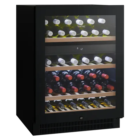 Vintec VWD050SBB-X - 50-Bottle Dual-Zone Black Glass Wine Cabinet